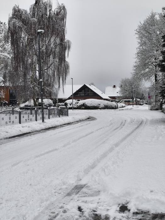 Verschneite Straße in Warsingsfehn